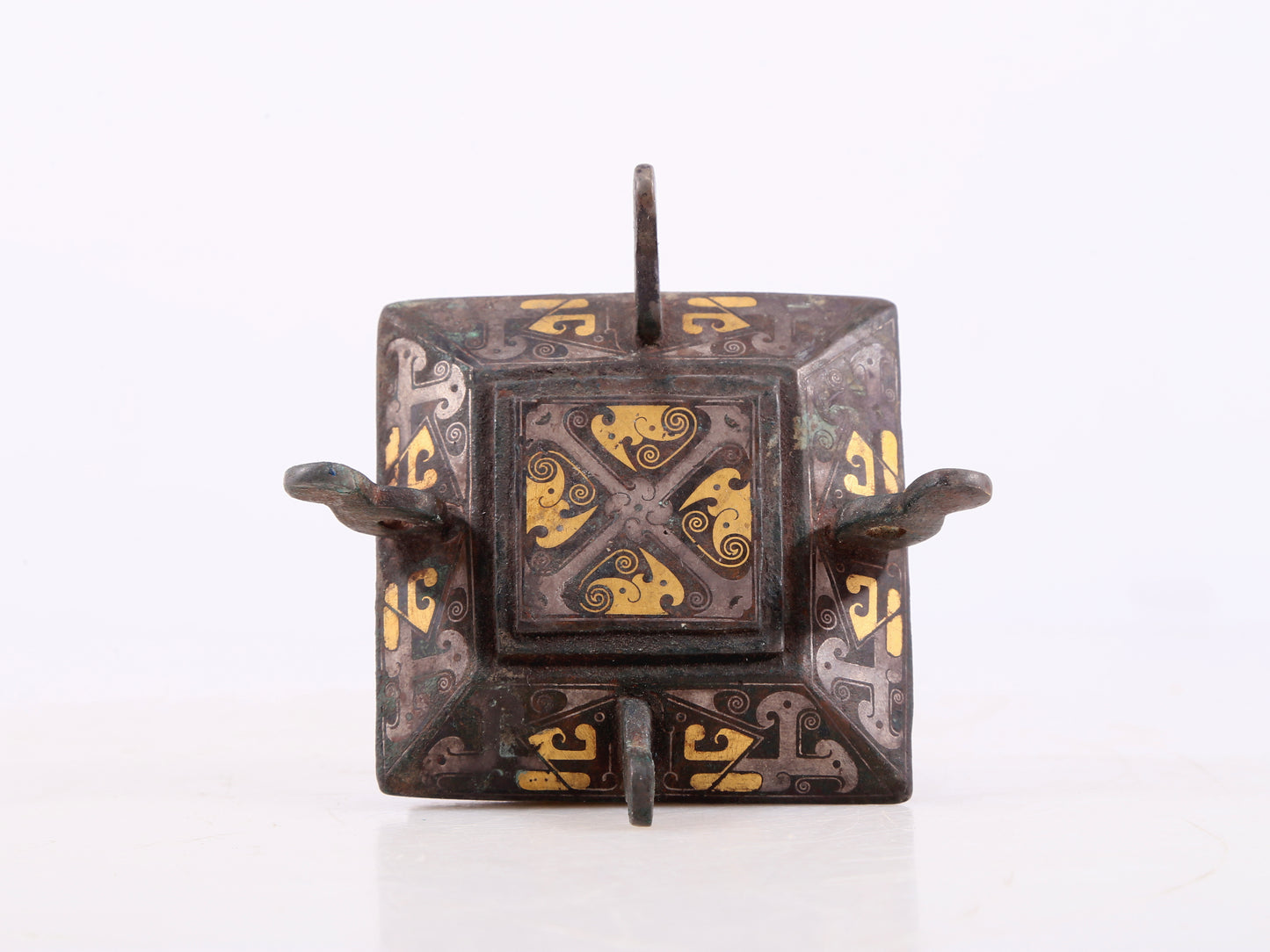 A Wonderful Bronze Gold& Silver-Inlaid 'Dragon' Beast-Handled Vase