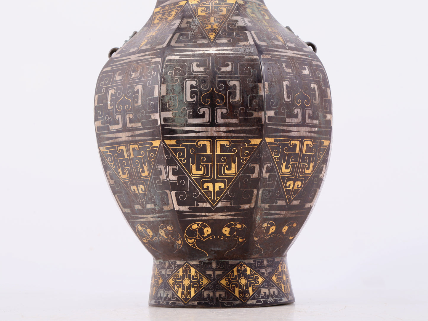 A Wonderful Bronze Gold& Silver-Inlaid 'Mythical Bird' Beast-Handled Vase And Cover