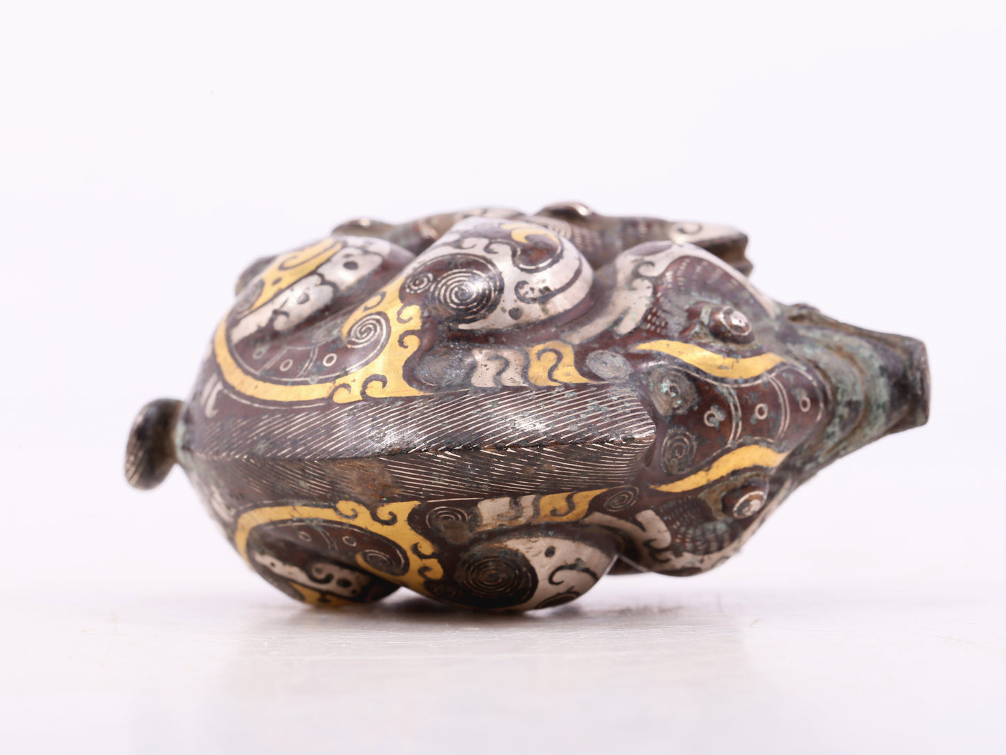 An Archaic Pair Of Bronze Gold& Silver-Inlaid Auspicious Beast