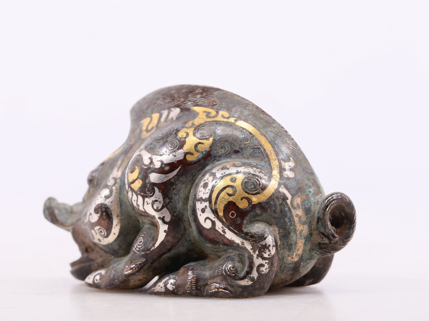 An Archaic Pair Of Bronze Gold& Silver-Inlaid Auspicious Beast