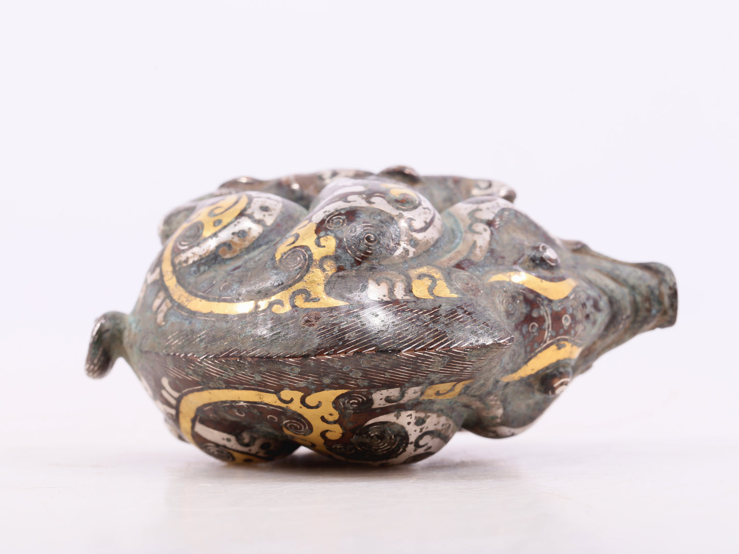 An Archaic Pair Of Bronze Gold& Silver-Inlaid Auspicious Beast