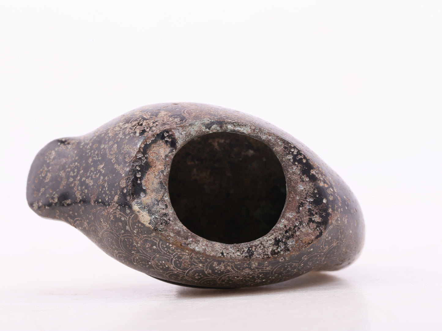 An Archaic Pair Of Bronze Gold& Silver-Mounted Swan