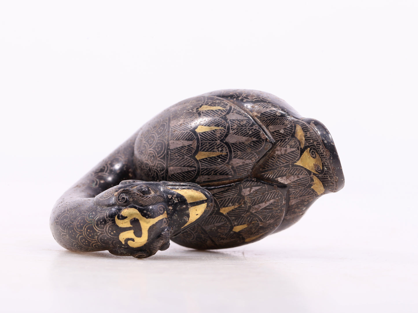 An Archaic Pair Of Bronze Gold& Silver-Mounted Swan