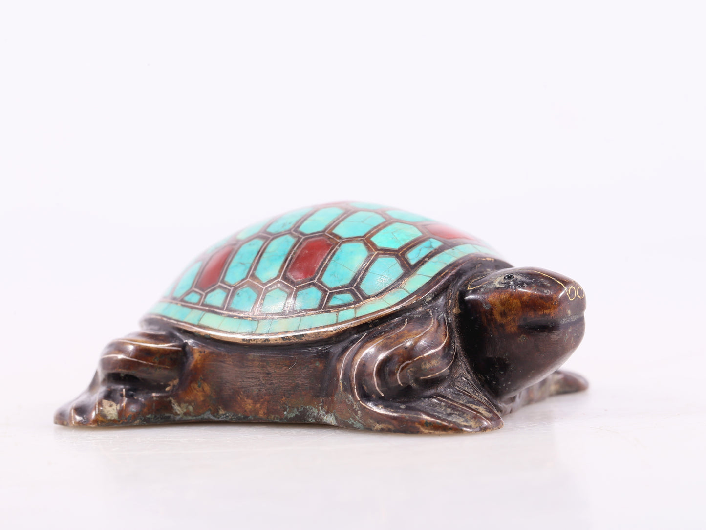 An Archaic Bronze Gold& Silver-Mounted Turquoise-Inlaid Tortois