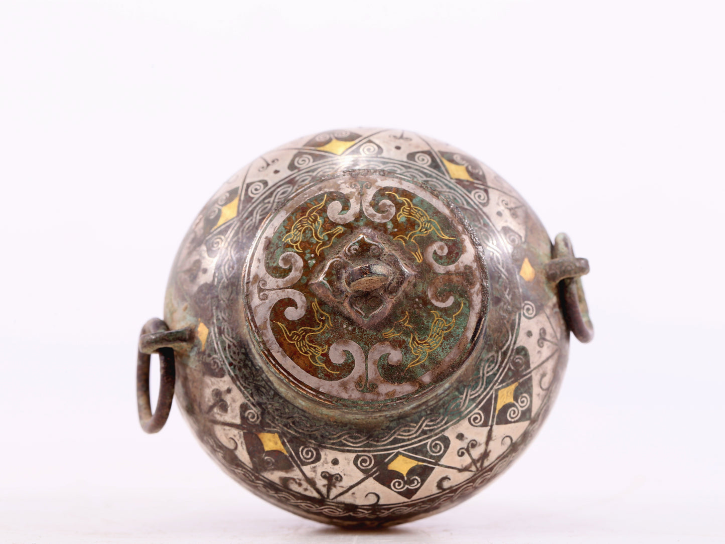 An Archaic Pair Of Bronze Gold& Silver-Inlaid 'Bird& Flower' Jar And Cover