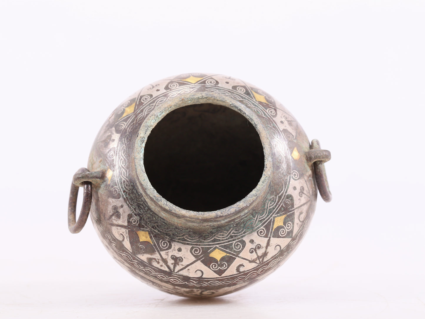 An Archaic Pair Of Bronze Gold& Silver-Inlaid 'Bird& Flower' Jar And Cover