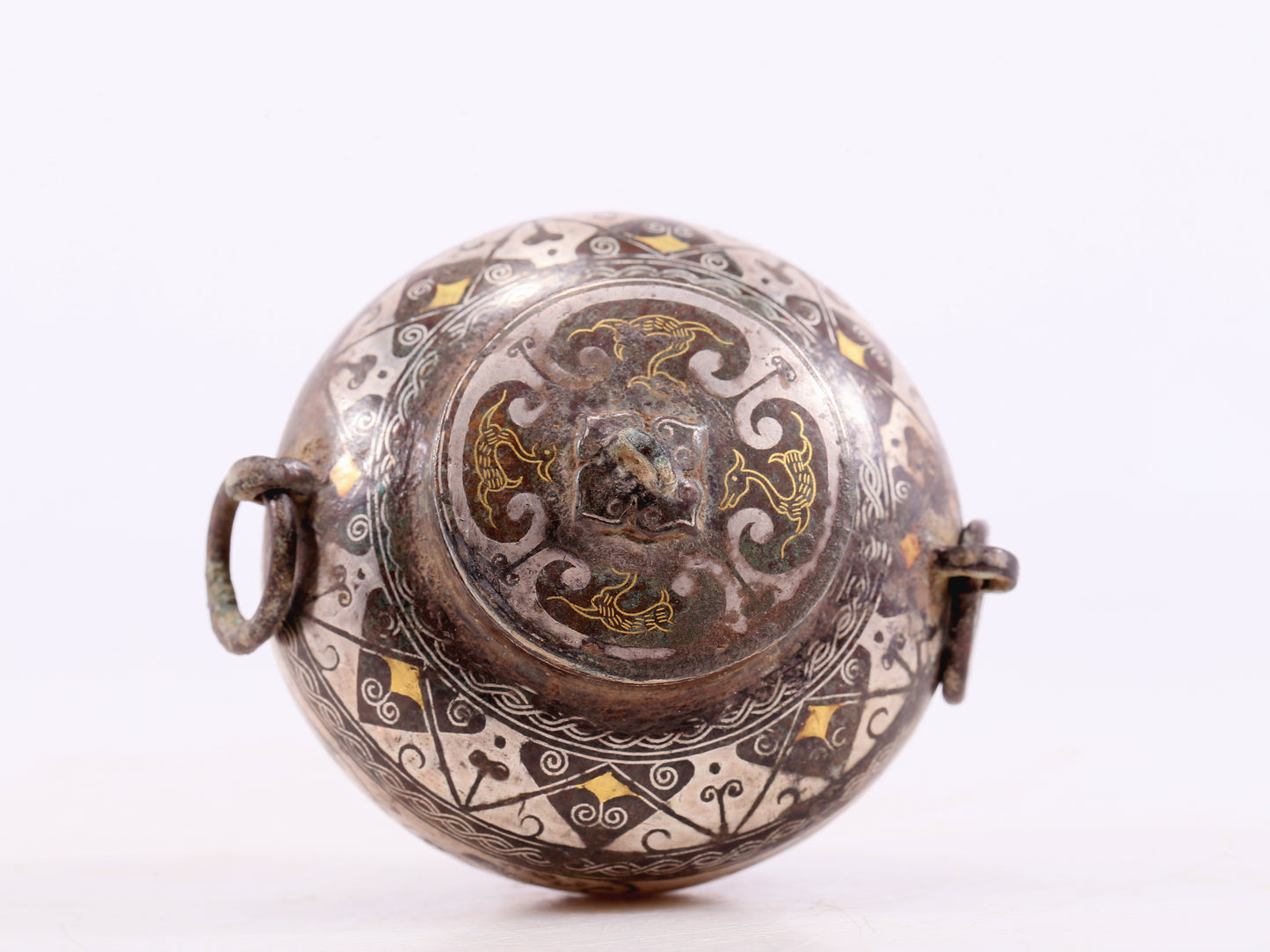 An Archaic Pair Of Bronze Gold& Silver-Inlaid 'Bird& Flower' Jar And Cover