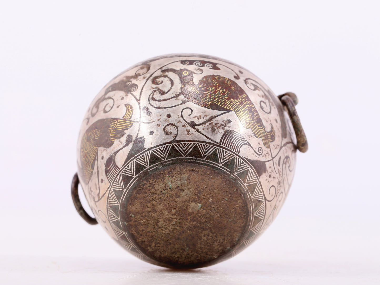 An Archaic Pair Of Bronze Gold& Silver-Inlaid 'Bird& Flower' Jar And Cover