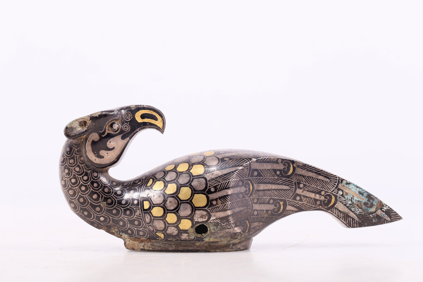 An Archaic Pair Of Bronze Gold& Silver-Mounted Bird