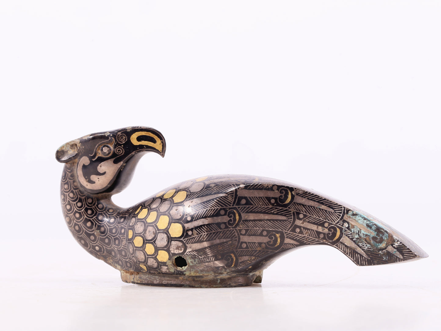 An Archaic Pair Of Bronze Gold& Silver-Mounted Bird