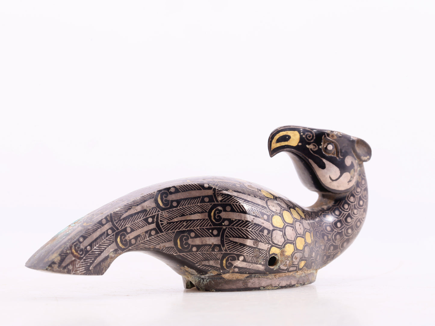 An Archaic Pair Of Bronze Gold& Silver-Mounted Bird