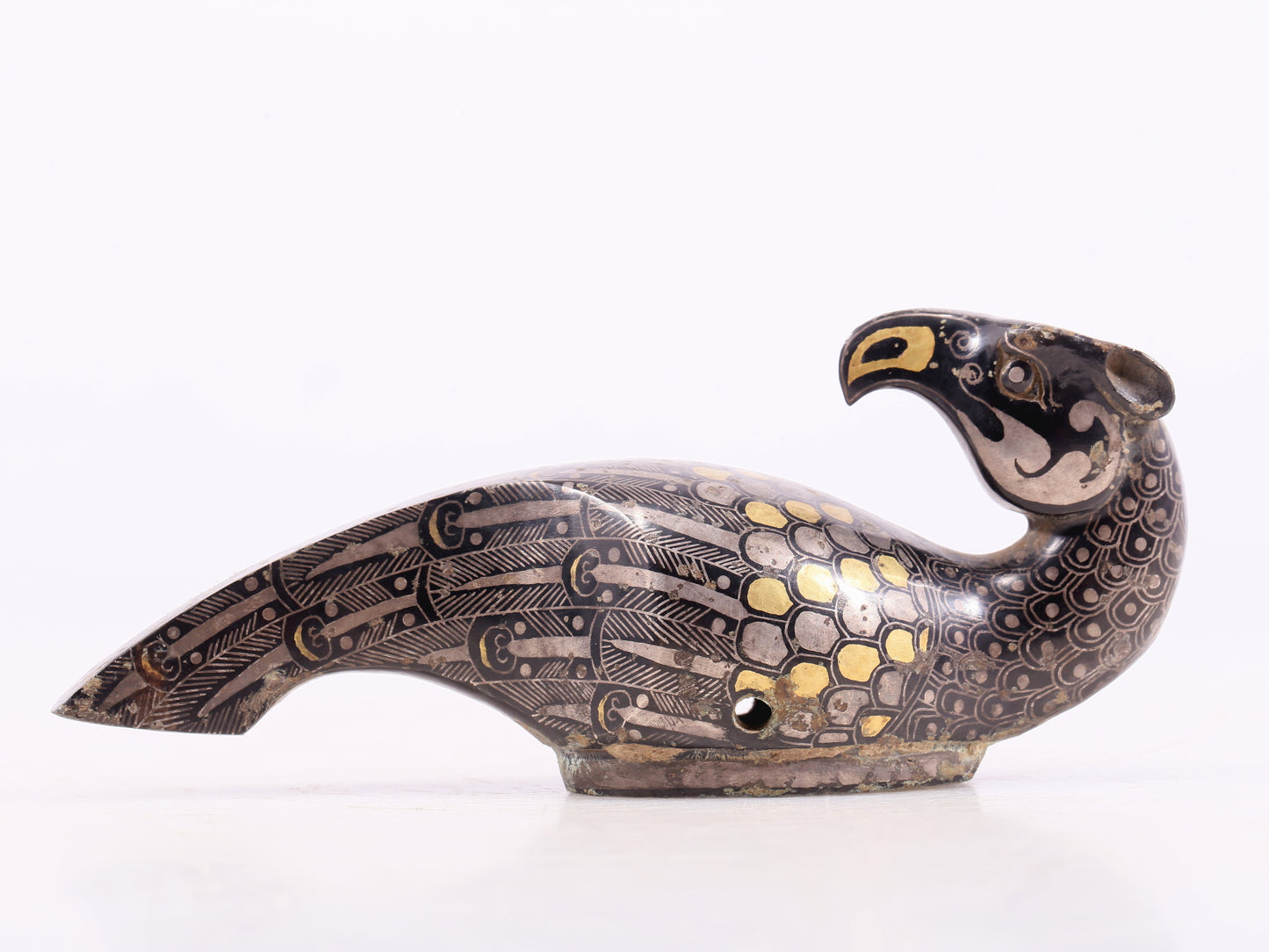 An Archaic Pair Of Bronze Gold& Silver-Mounted Bird