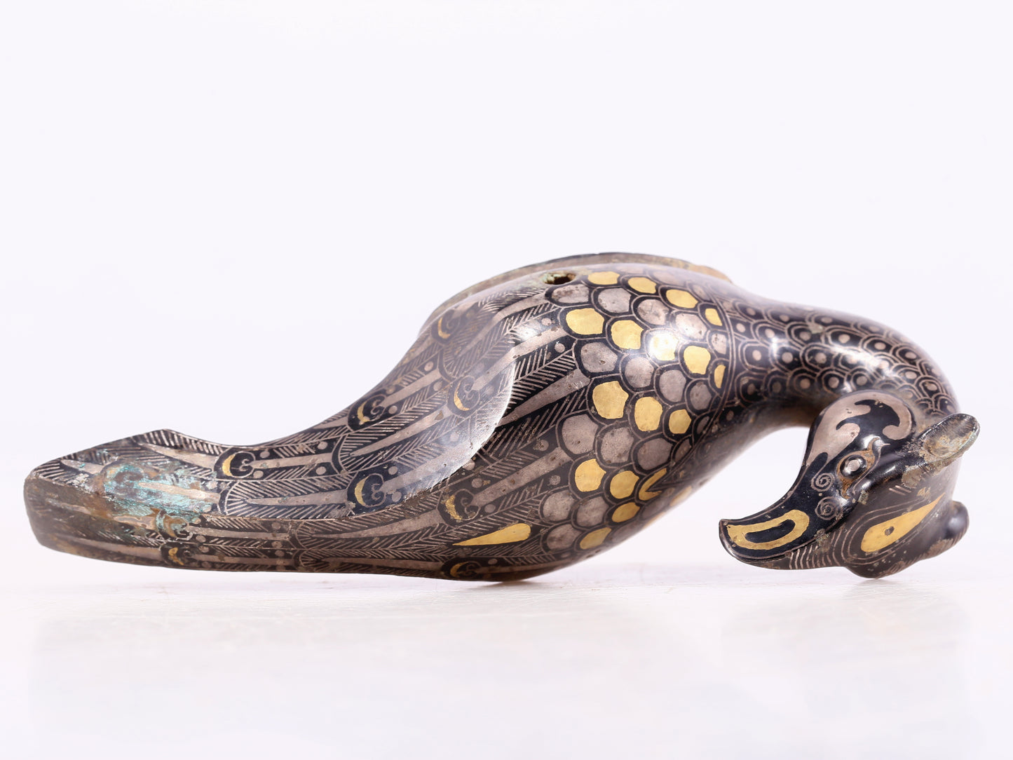 An Archaic Pair Of Bronze Gold& Silver-Mounted Bird