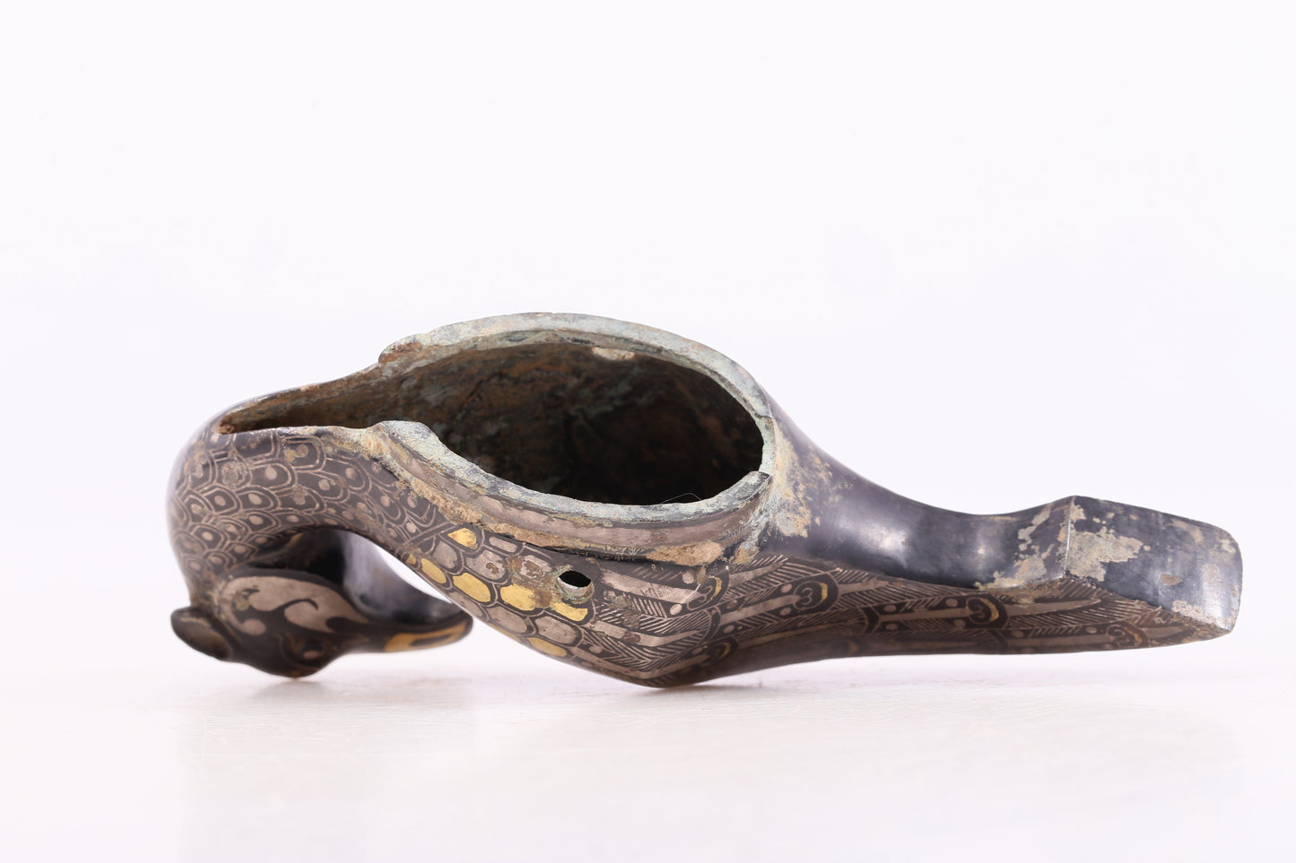 An Archaic Pair Of Bronze Gold& Silver-Mounted Bird