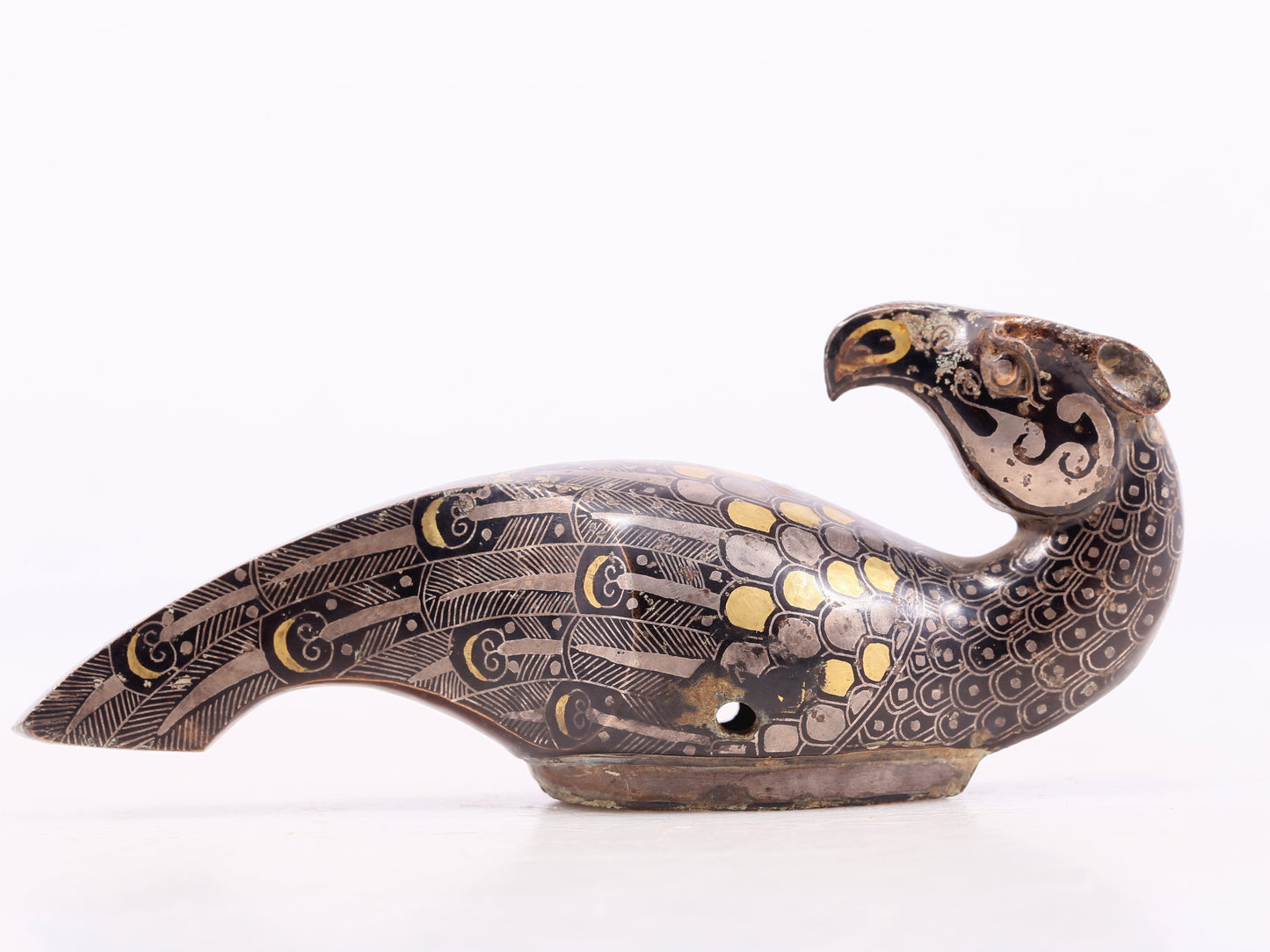 An Archaic Pair Of Bronze Gold& Silver-Mounted Bird