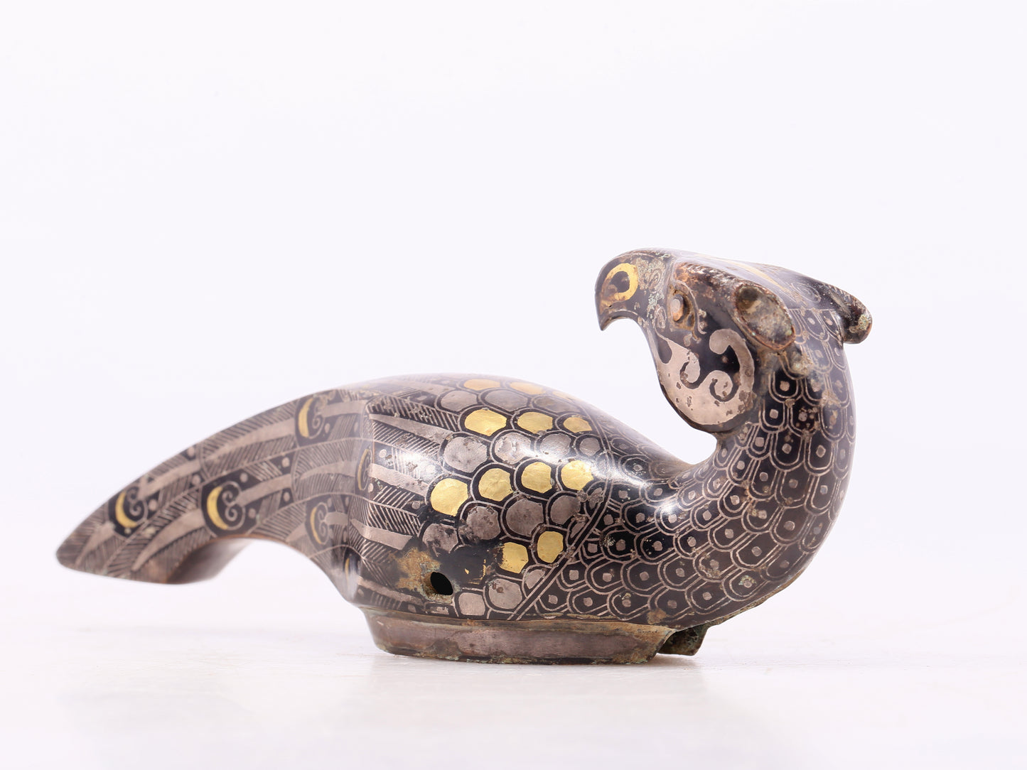An Archaic Pair Of Bronze Gold& Silver-Mounted Bird