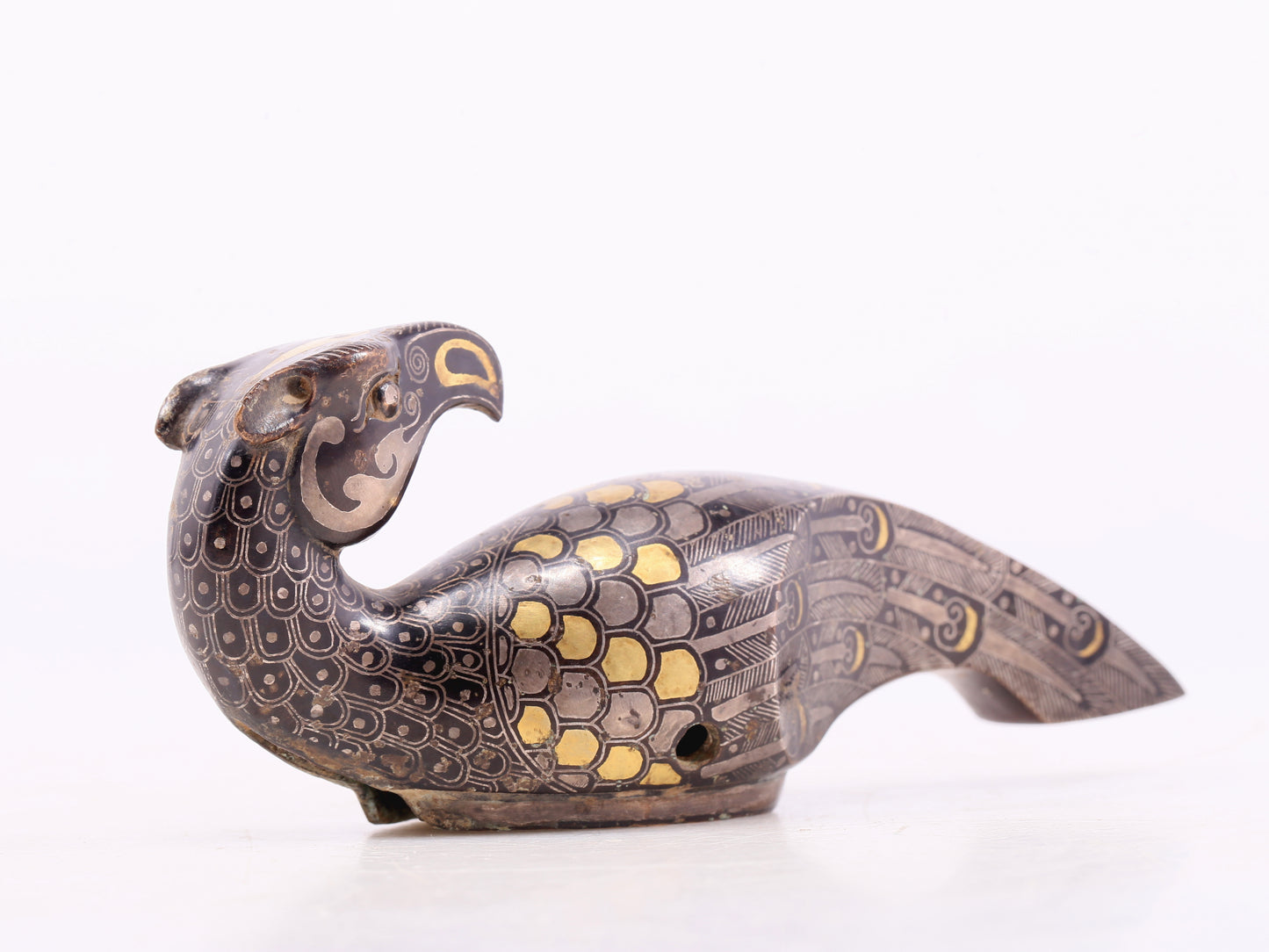 An Archaic Pair Of Bronze Gold& Silver-Mounted Bird
