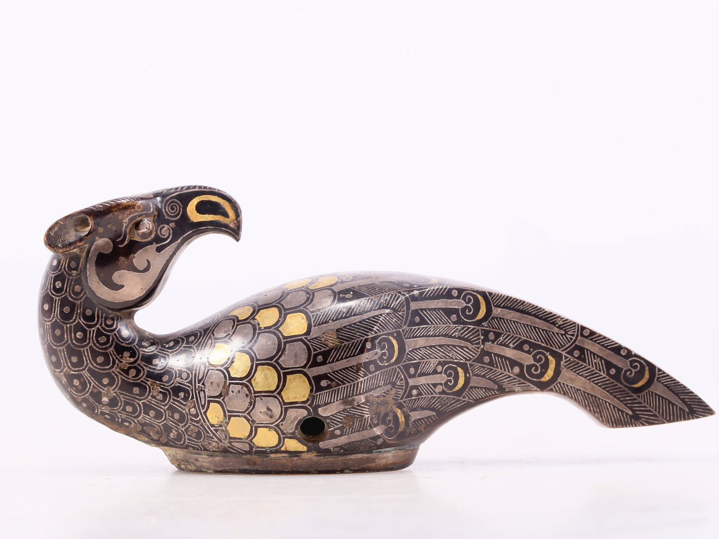 An Archaic Pair Of Bronze Gold& Silver-Mounted Bird