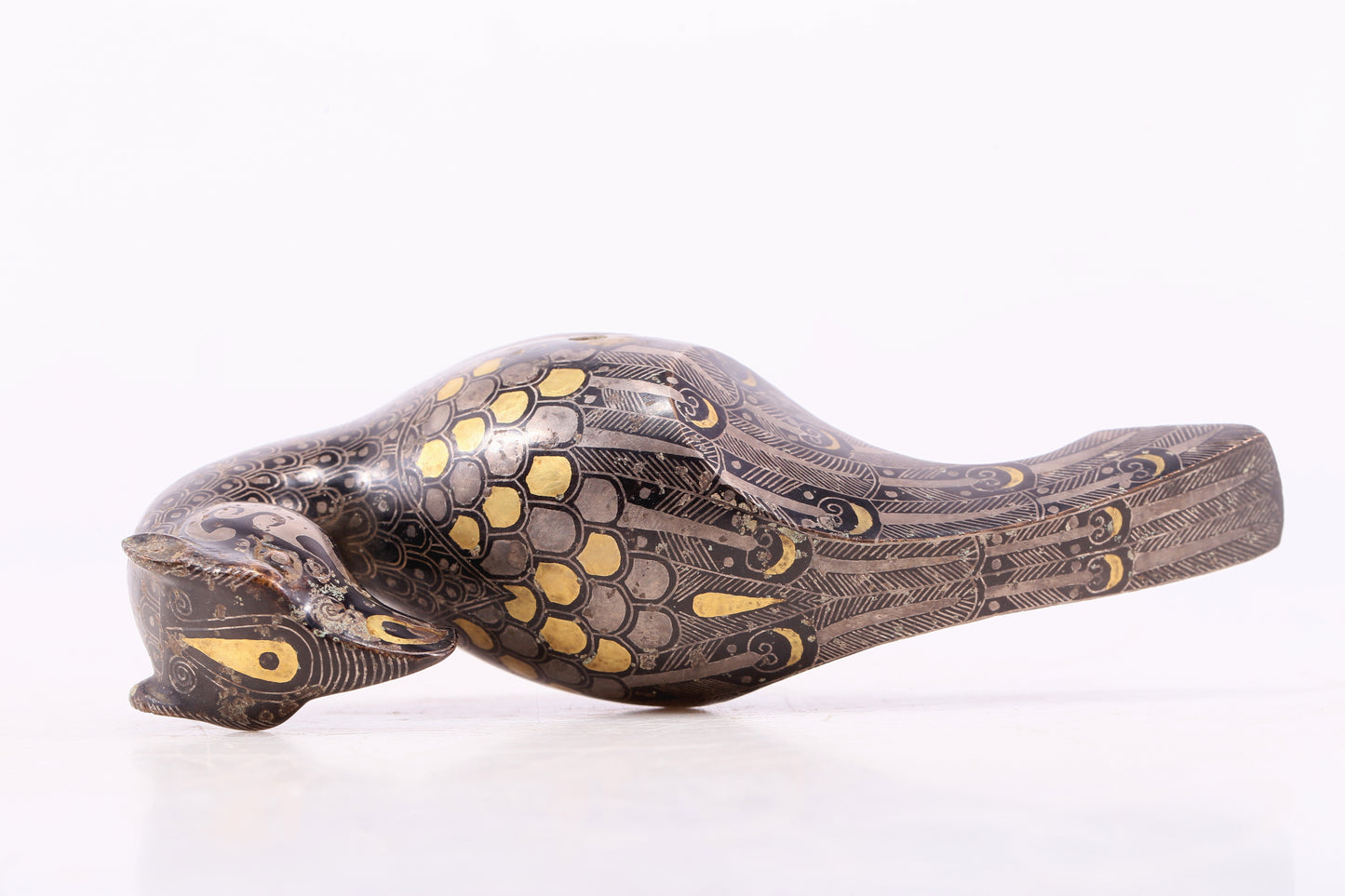 An Archaic Pair Of Bronze Gold& Silver-Mounted Bird