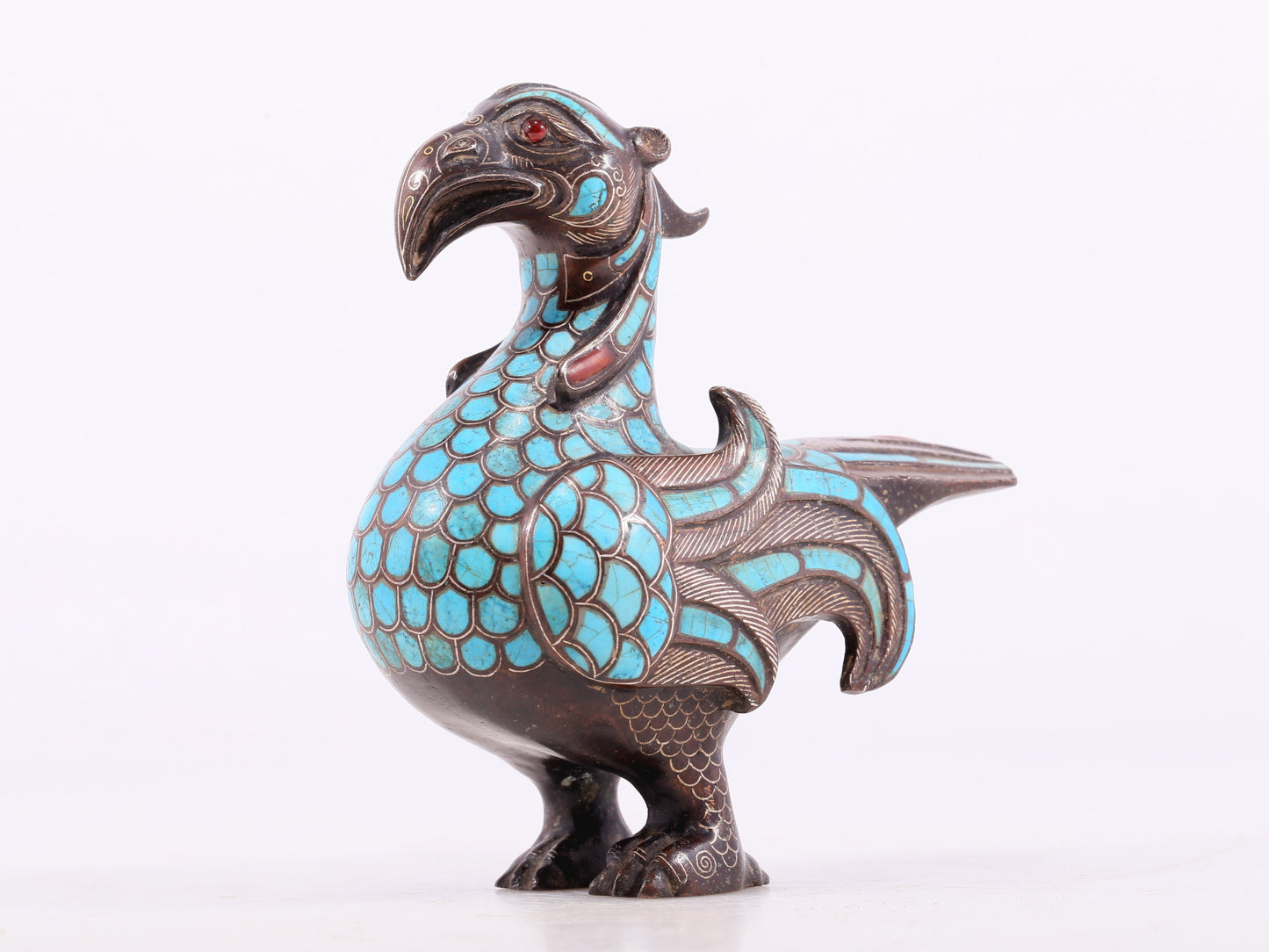 An Excellent Bronze Gold& Silver-Mounted Turquoise-Inlaid Bird