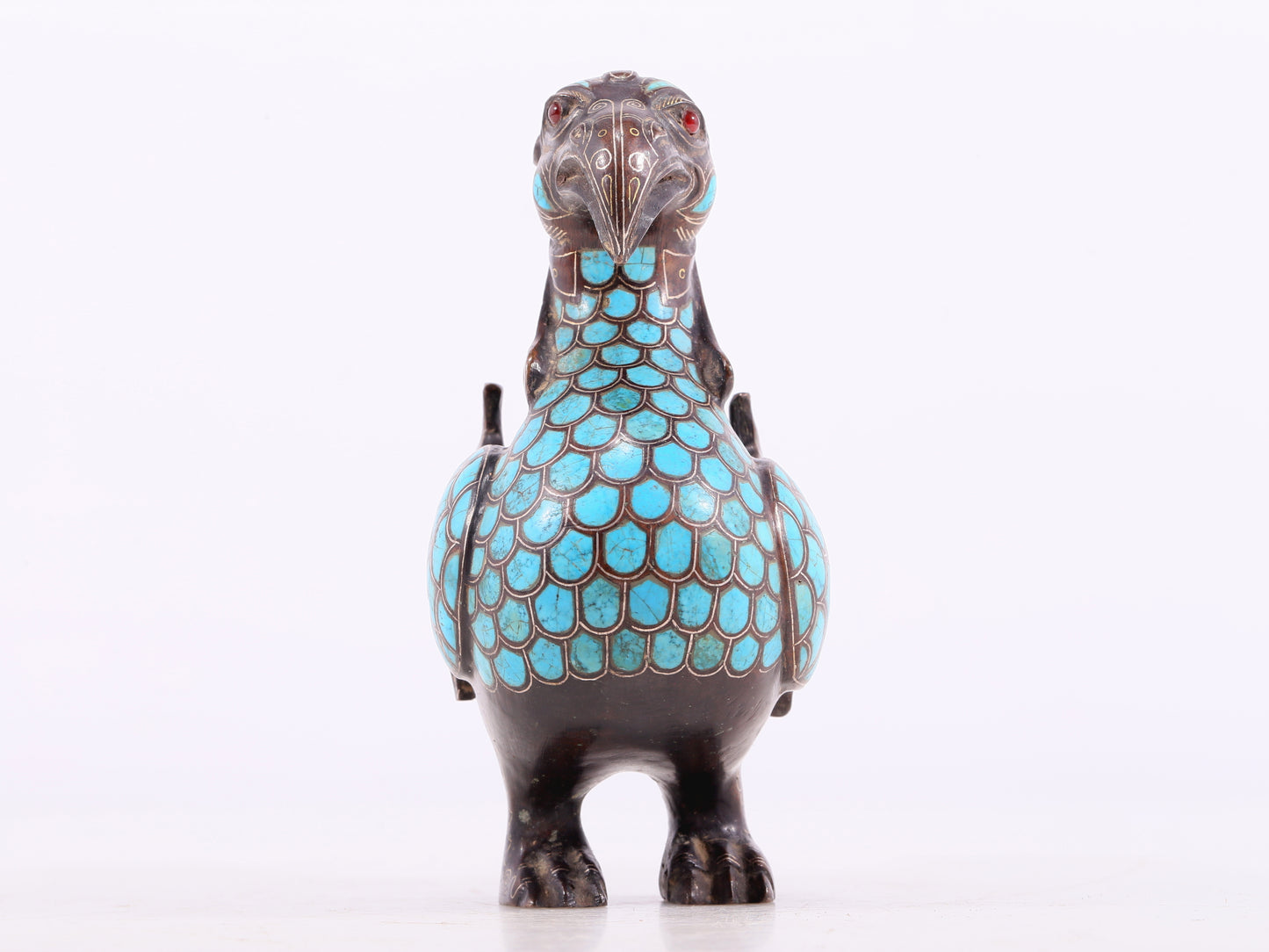 An Excellent Bronze Gold& Silver-Mounted Turquoise-Inlaid Bird