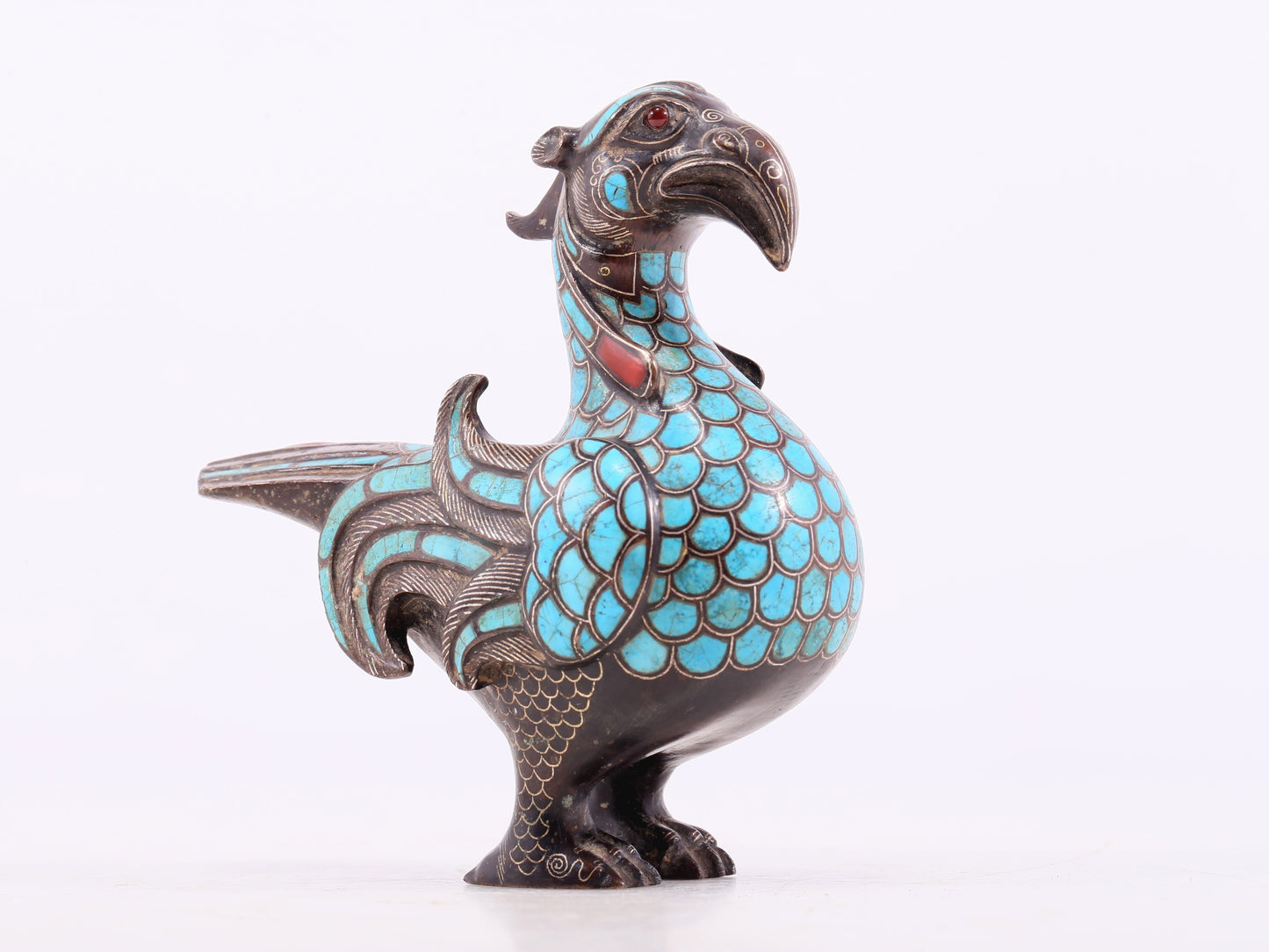 An Excellent Bronze Gold& Silver-Mounted Turquoise-Inlaid Bird
