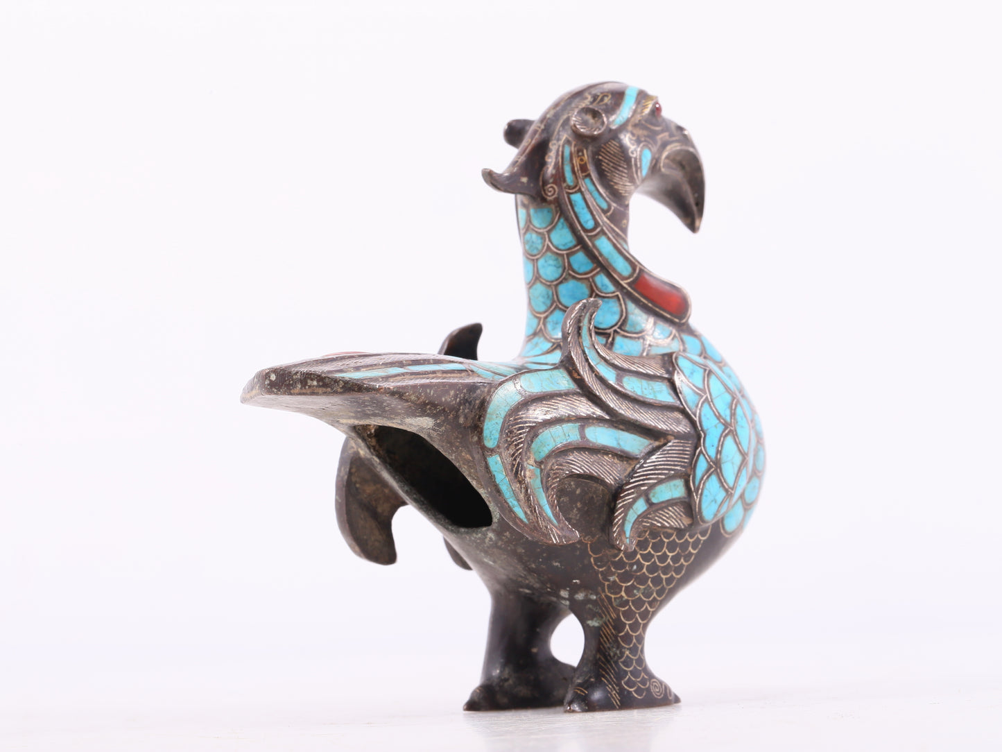An Excellent Bronze Gold& Silver-Mounted Turquoise-Inlaid Bird
