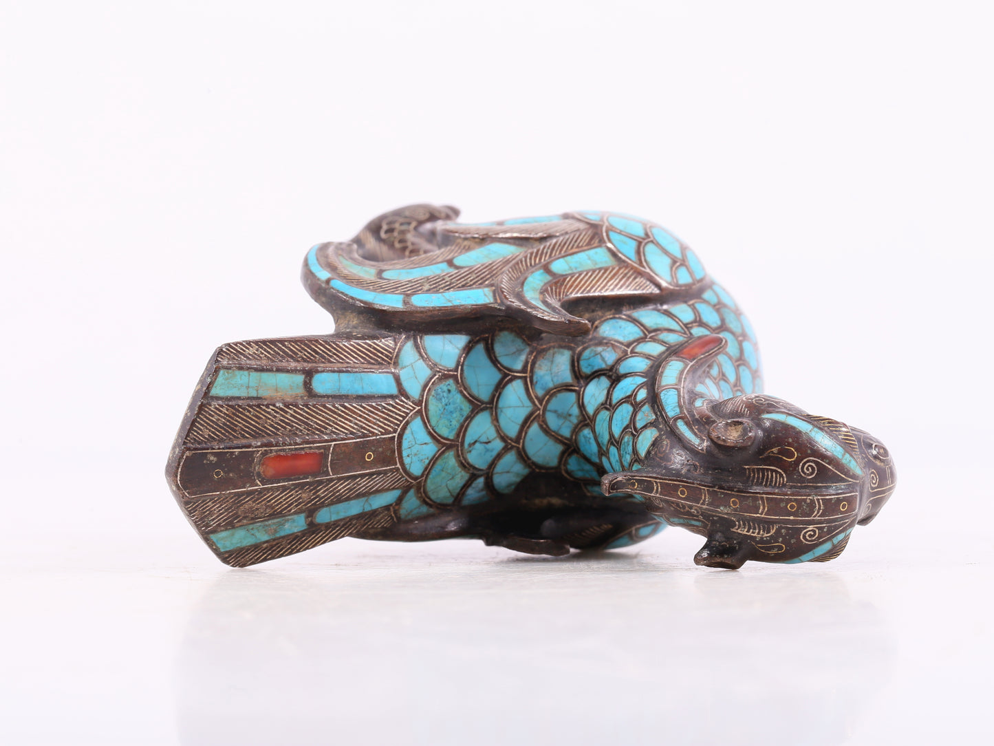 An Excellent Bronze Gold& Silver-Mounted Turquoise-Inlaid Bird