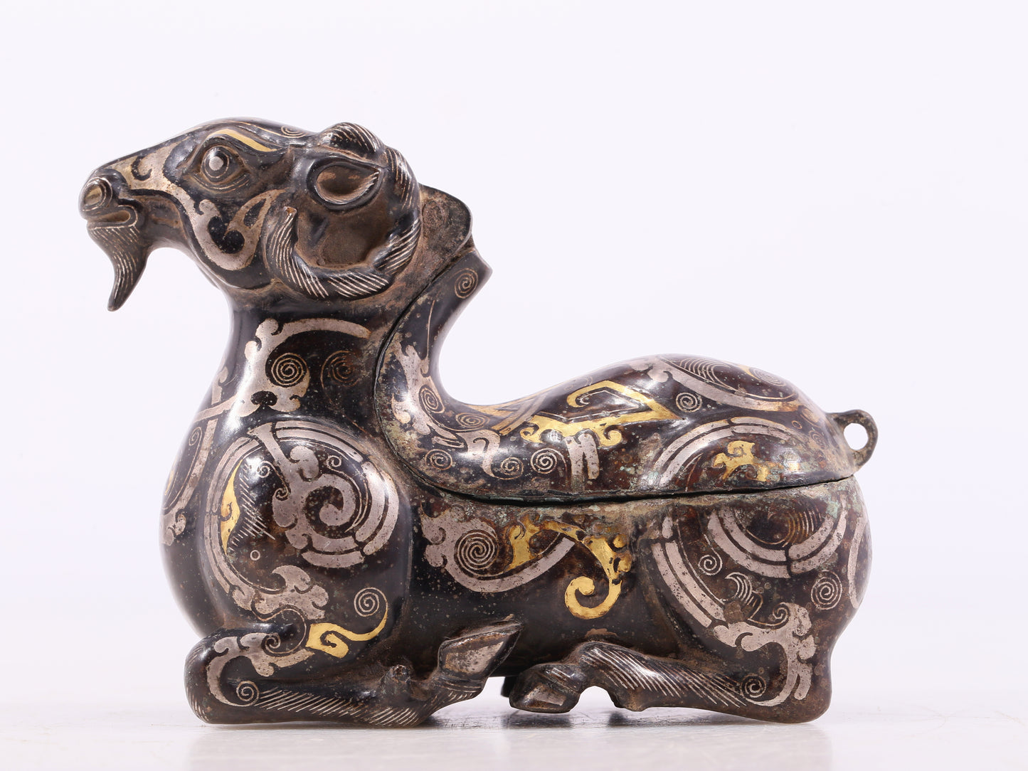 An Excellent Bronze Gold& Silver-Mounted Ram-Form Candlestick
