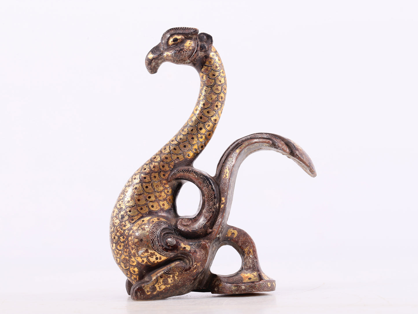 An Archaic Pair Of Bronze Gold& Silver-Inlaid Phoenixes