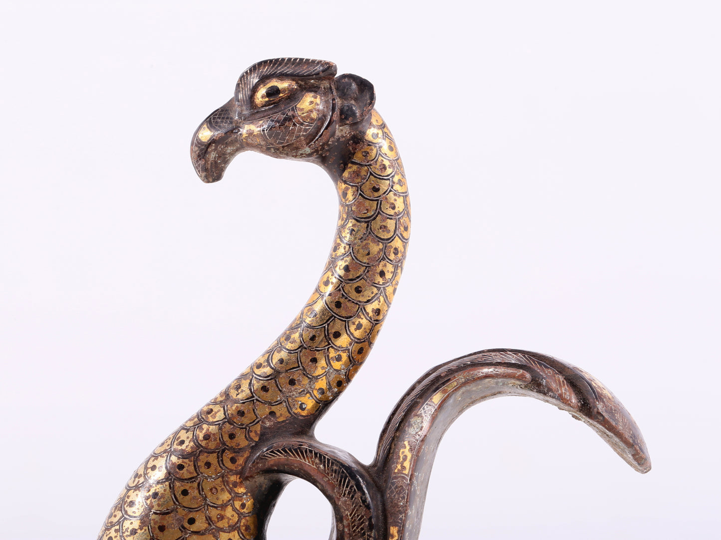 An Archaic Pair Of Bronze Gold& Silver-Inlaid Phoenixes