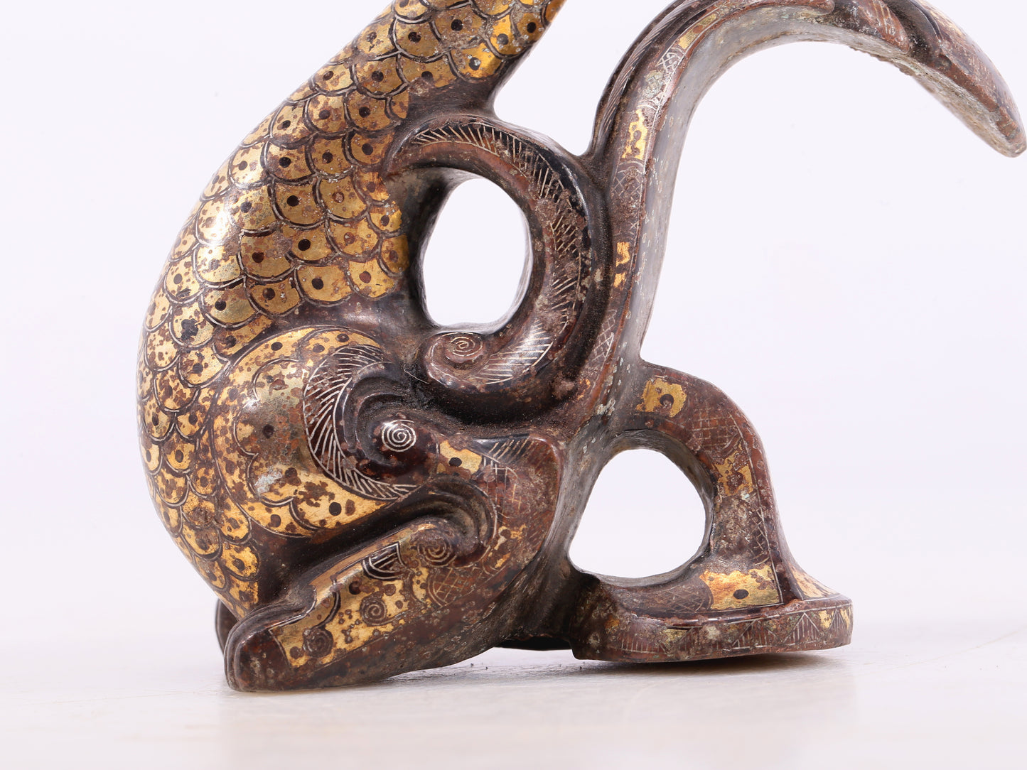 An Archaic Pair Of Bronze Gold& Silver-Inlaid Phoenixes