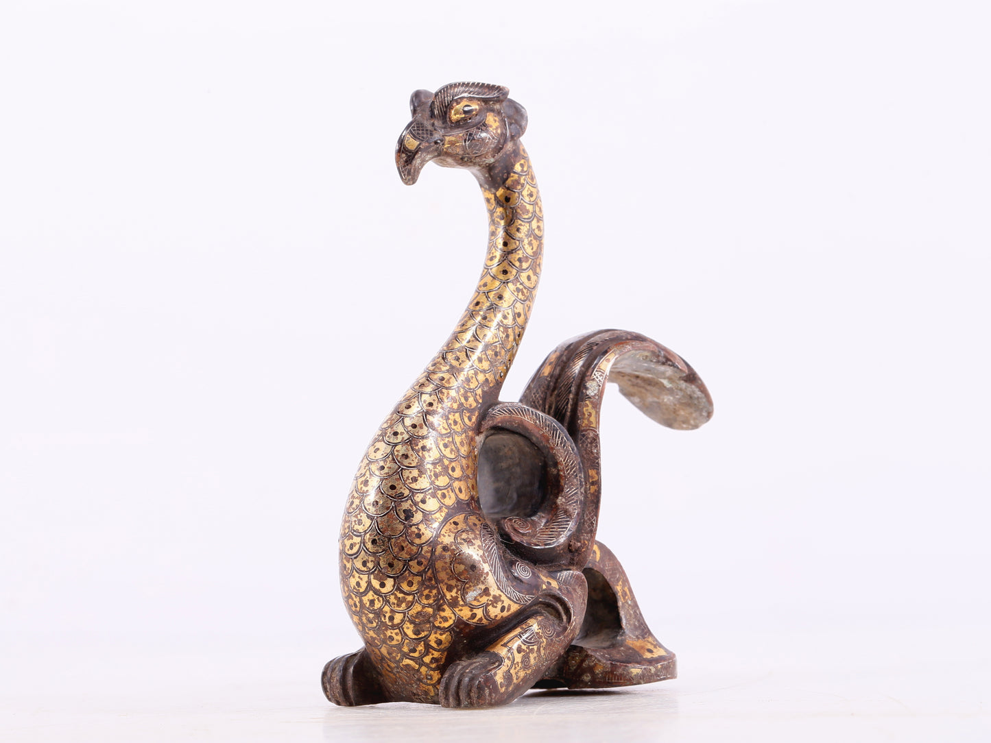 An Archaic Pair Of Bronze Gold& Silver-Inlaid Phoenixes