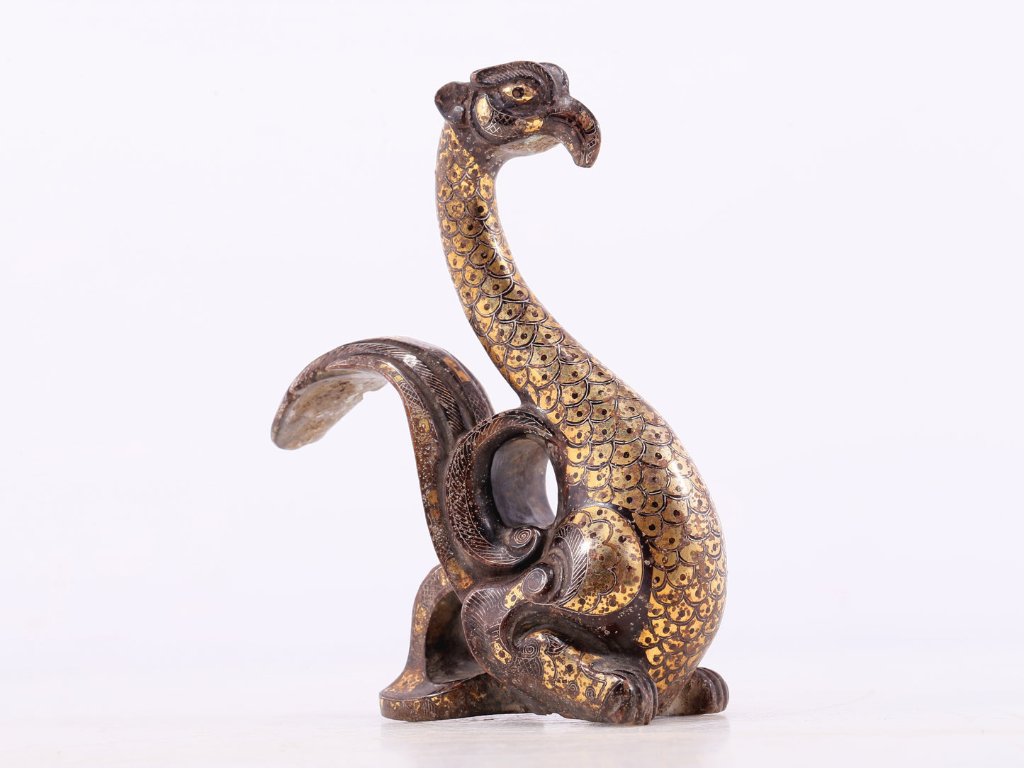 An Archaic Pair Of Bronze Gold& Silver-Inlaid Phoenixes