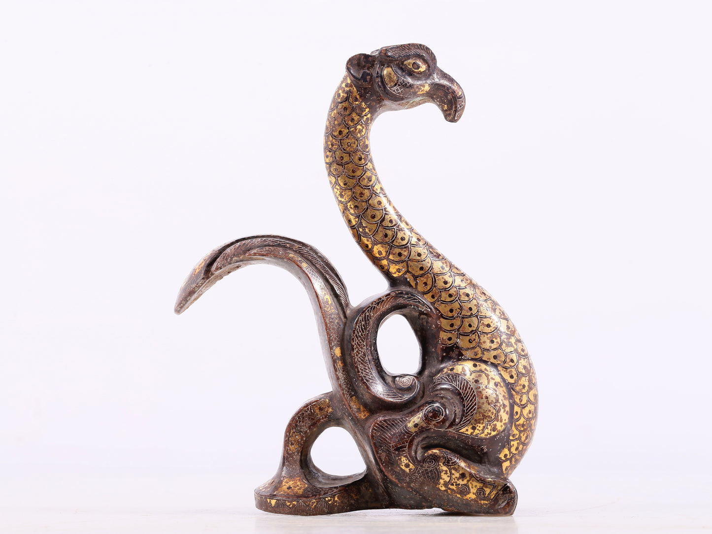 An Archaic Pair Of Bronze Gold& Silver-Inlaid Phoenixes