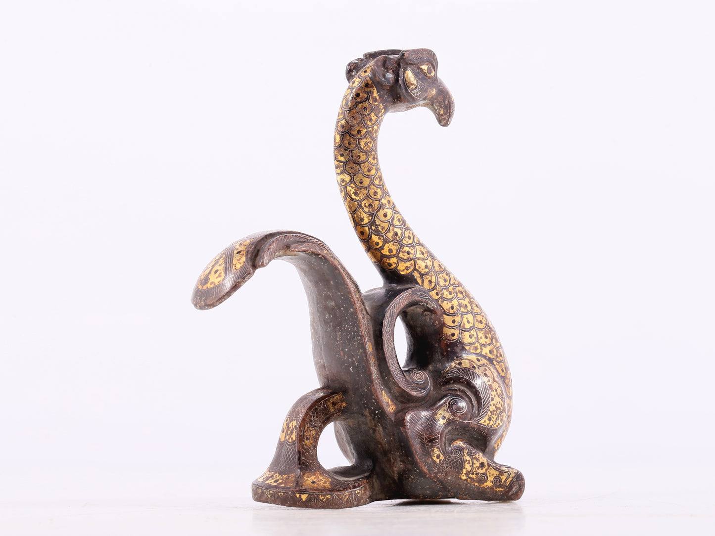 An Archaic Pair Of Bronze Gold& Silver-Inlaid Phoenixes