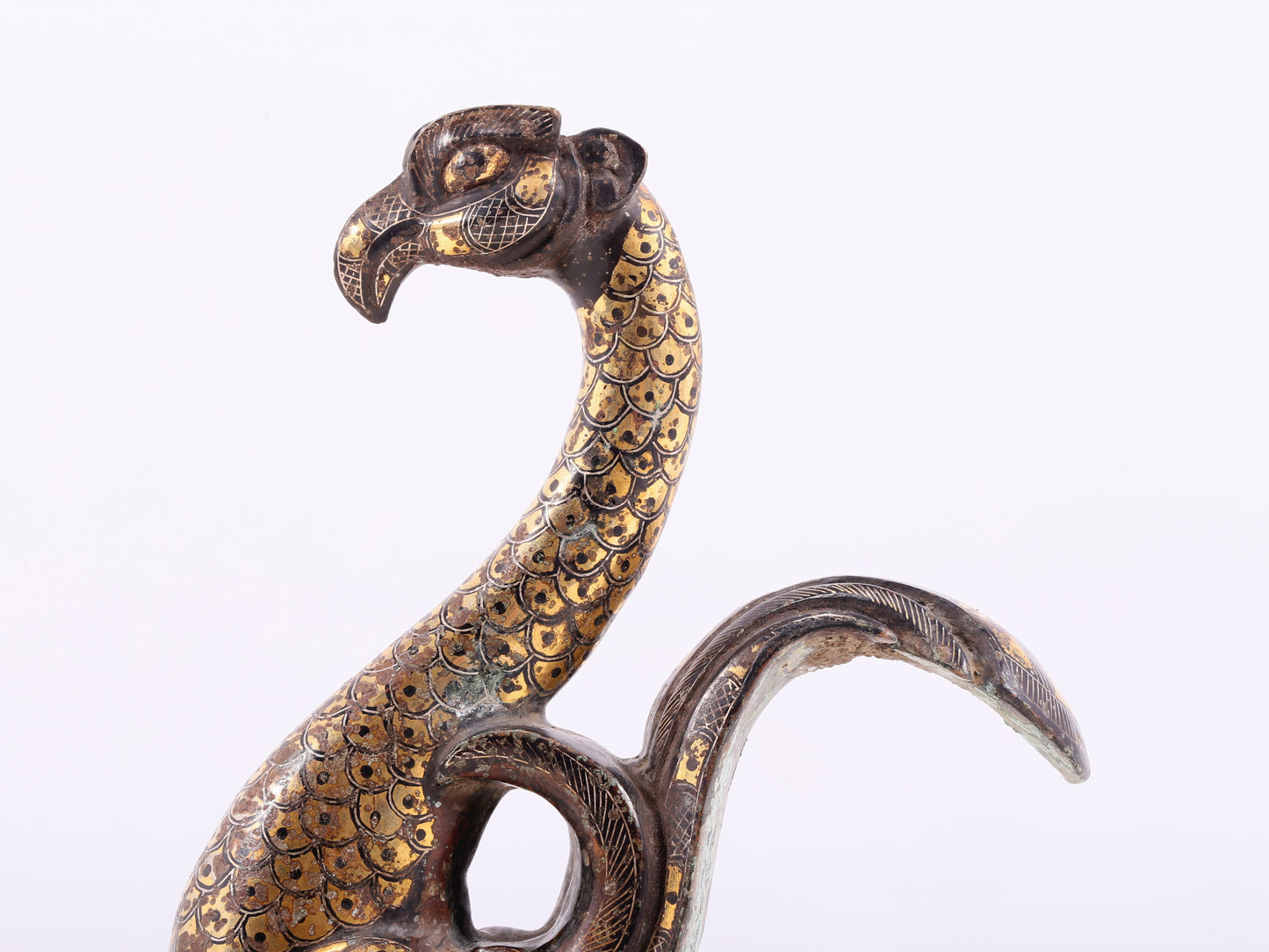 An Archaic Pair Of Bronze Gold& Silver-Inlaid Phoenixes