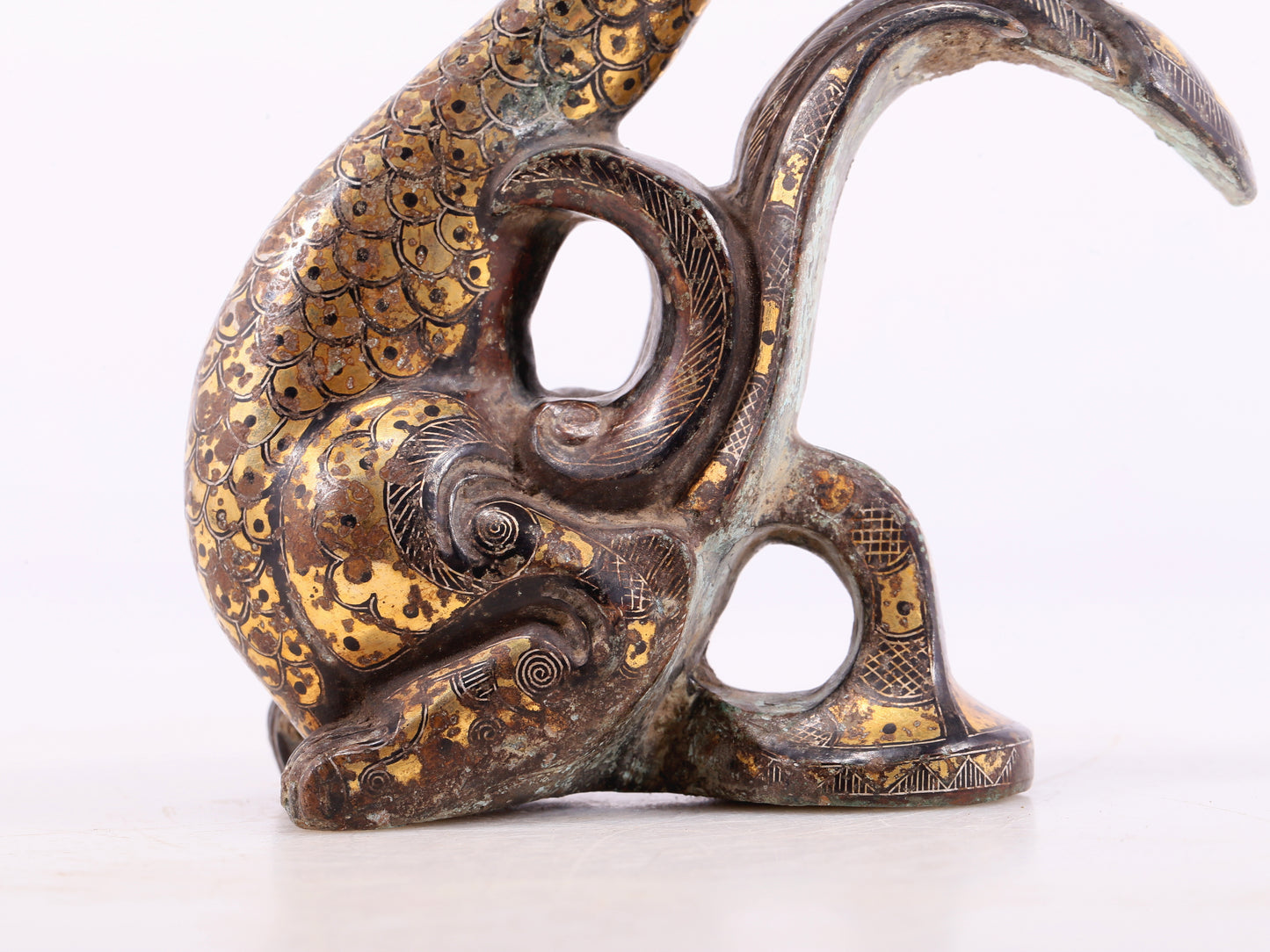 An Archaic Pair Of Bronze Gold& Silver-Inlaid Phoenixes