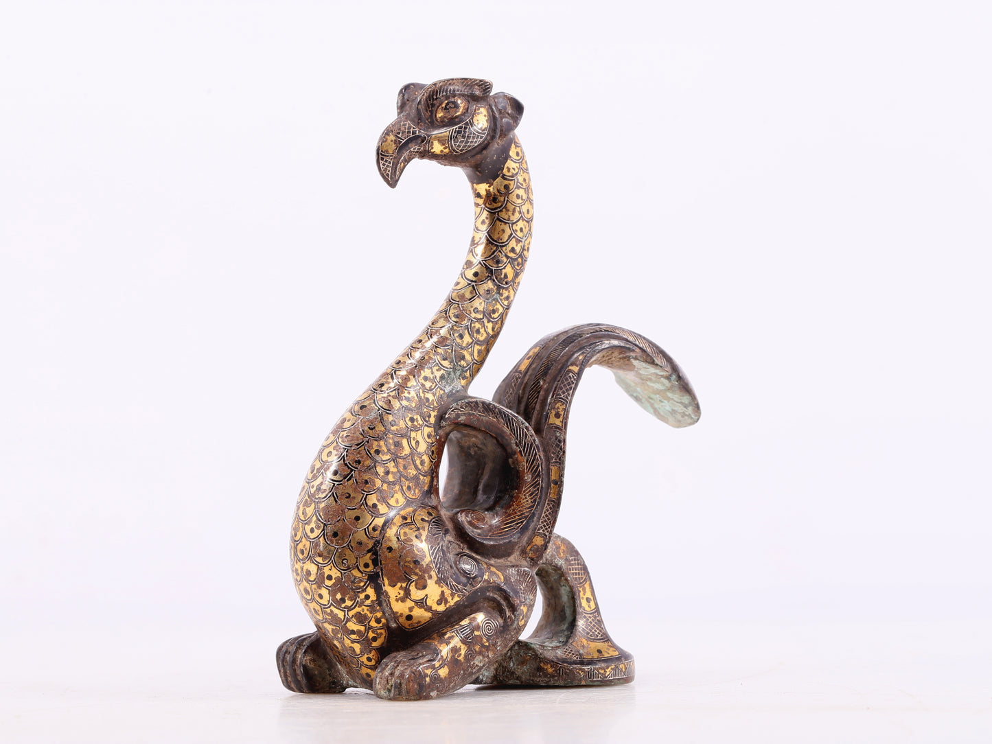 An Archaic Pair Of Bronze Gold& Silver-Inlaid Phoenixes