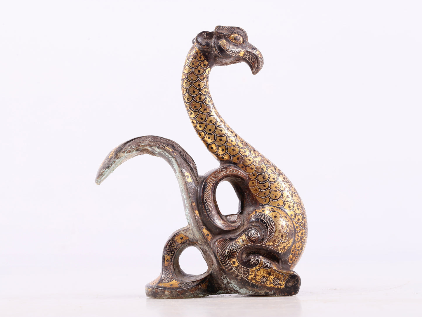 An Archaic Pair Of Bronze Gold& Silver-Inlaid Phoenixes