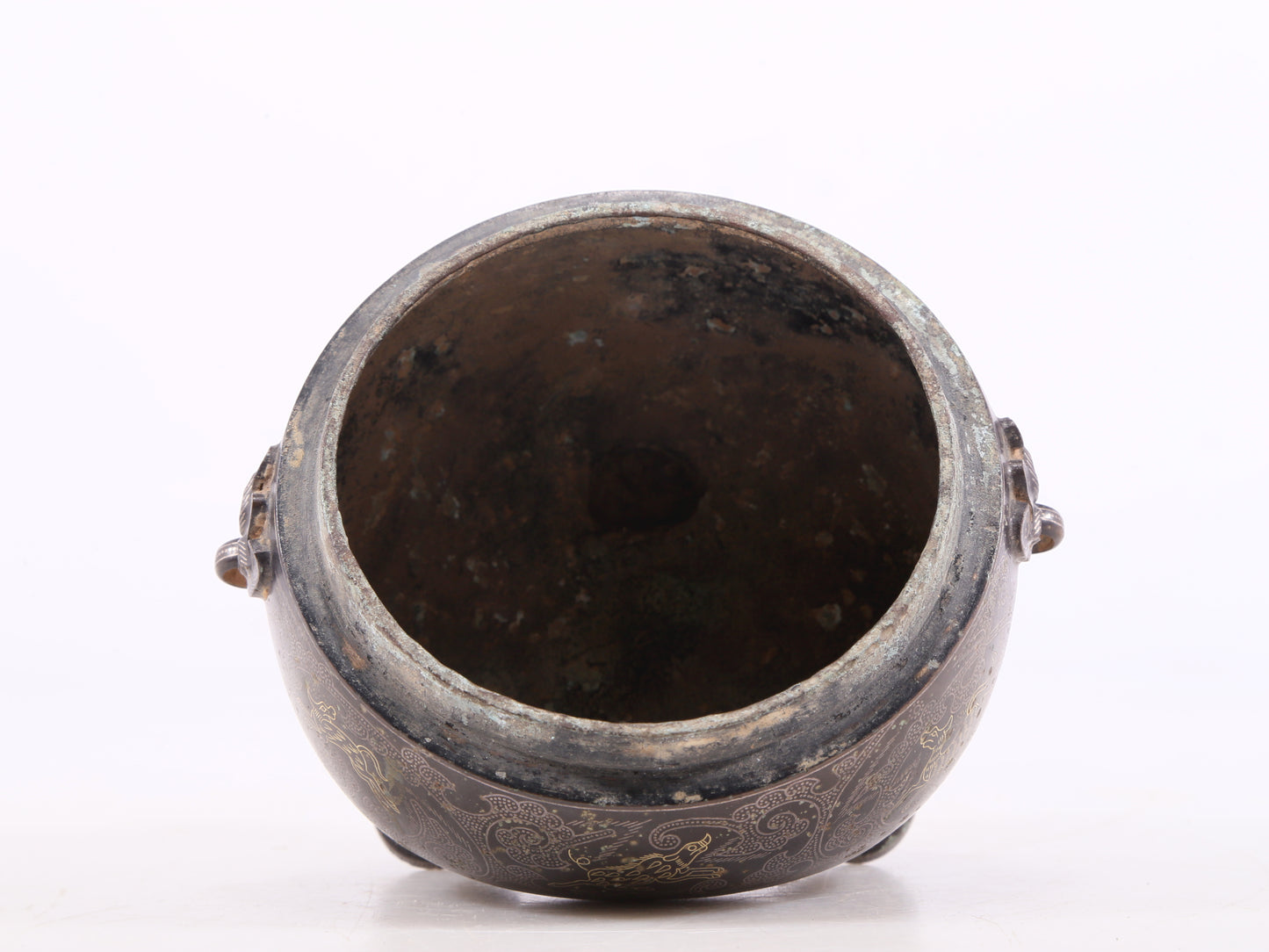 An exquisite bronze inlaid with gold and silver flowers and auspicious animal patterns amphorae and tripod jar with lid