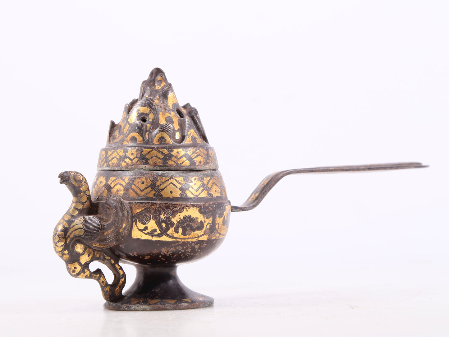 An exquisite bronze censer with gold and silver phoenix and floral patterns
