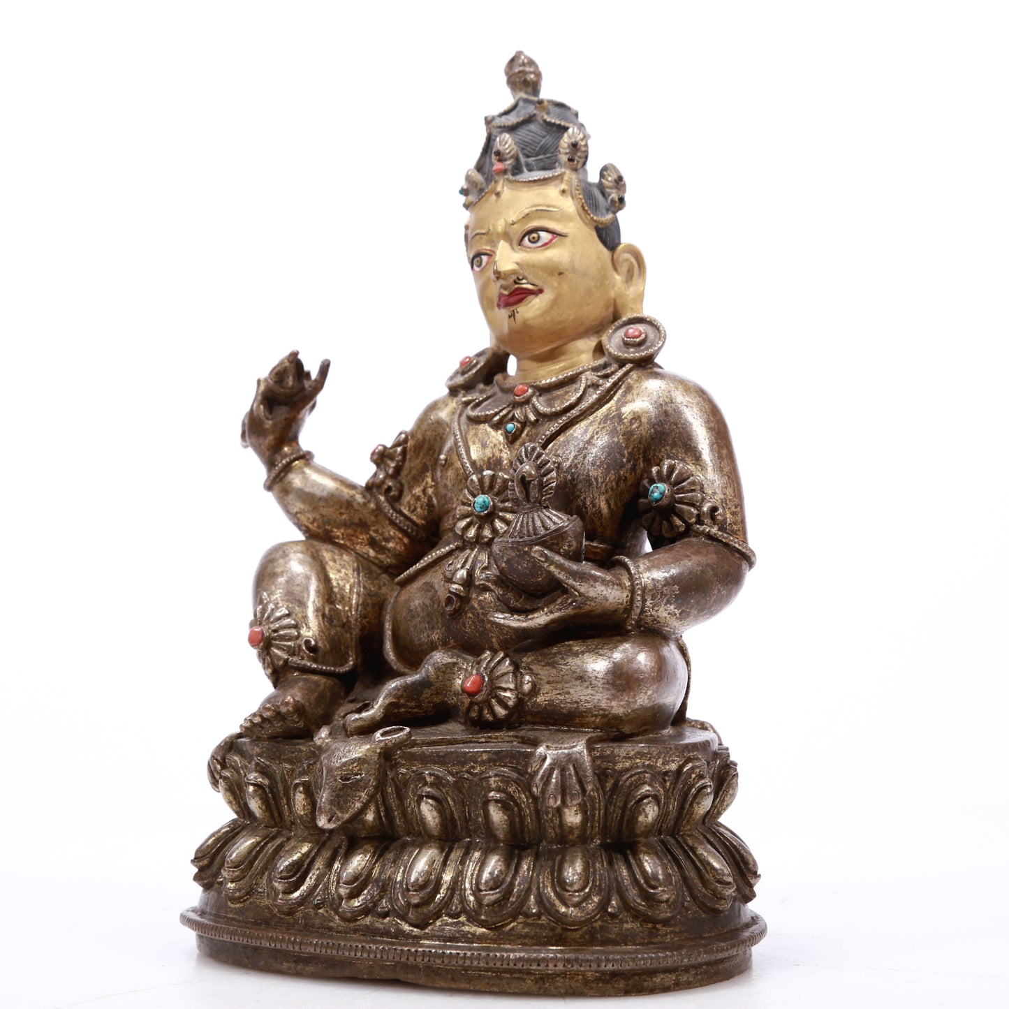 A Superb Gilt-Bronze Silver Figure Of Kubera With Inscriptions