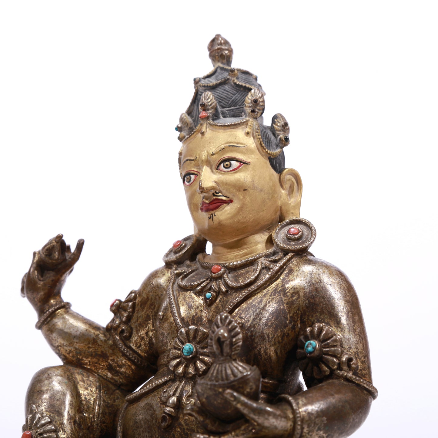 A Superb Gilt-Bronze Silver Figure Of Kubera With Inscriptions