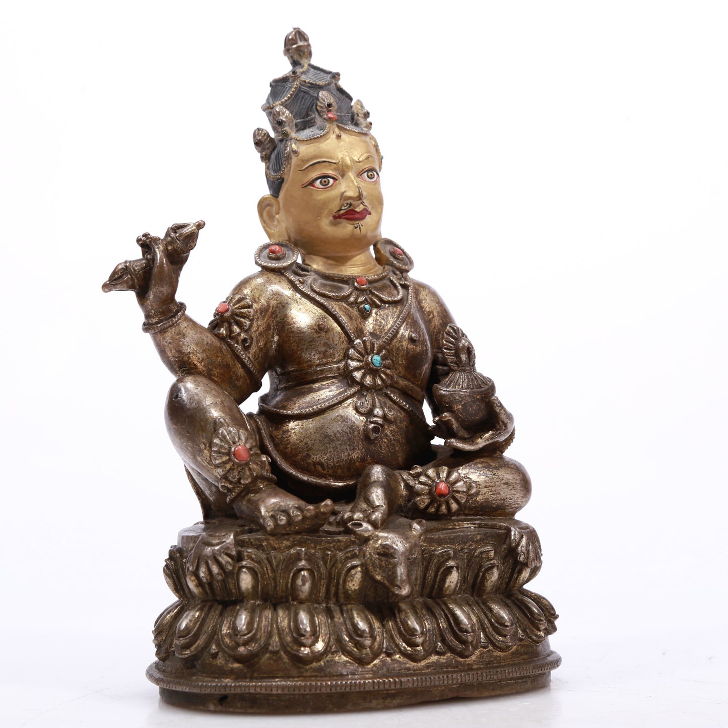 A Superb Gilt-Bronze Silver Figure Of Kubera With Inscriptions