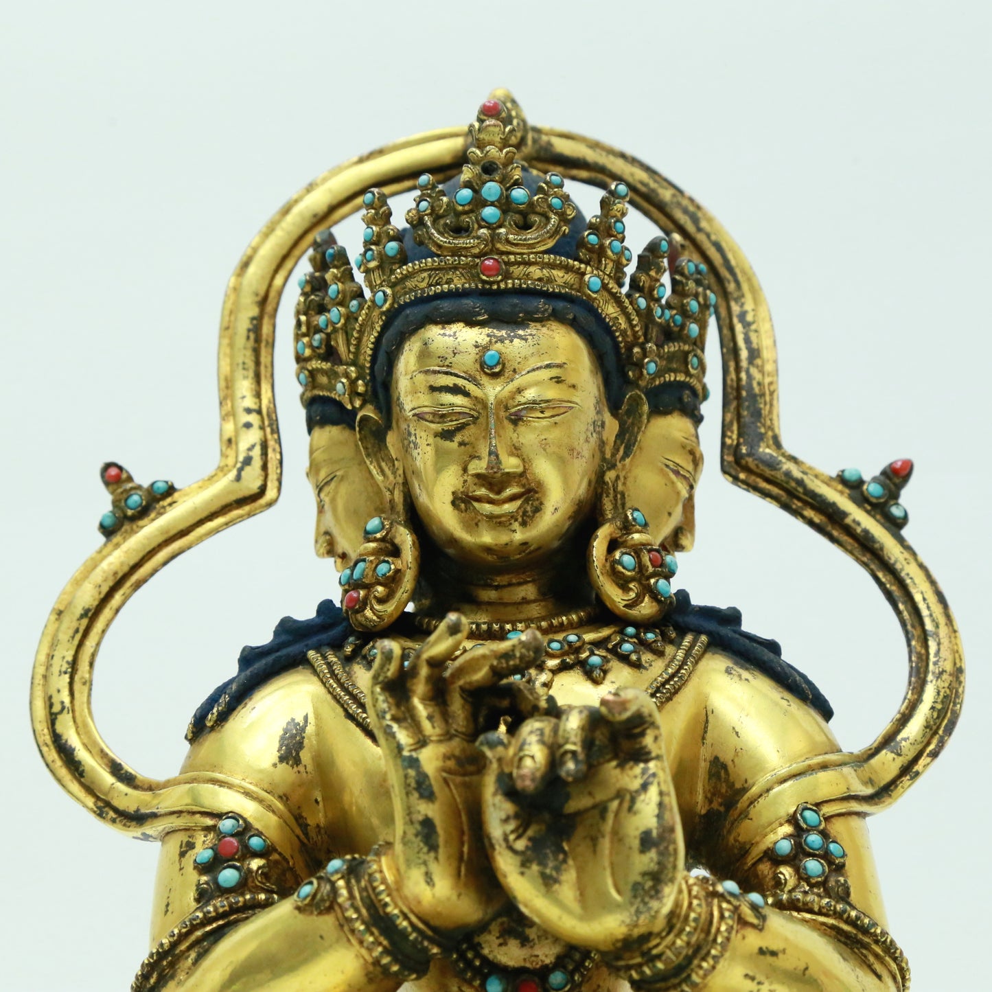 An Archaic Gilt-Bronze Gem-Inlaid Figure Of Bodhisattva With Inscriptions