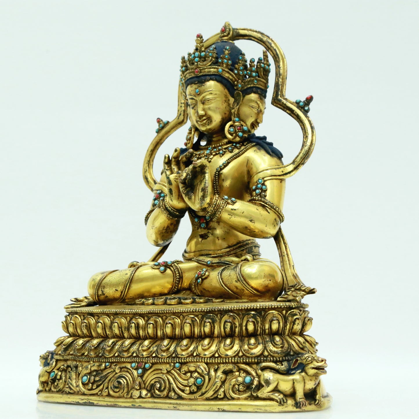 An Archaic Gilt-Bronze Gem-Inlaid Figure Of Bodhisattva With Inscriptions