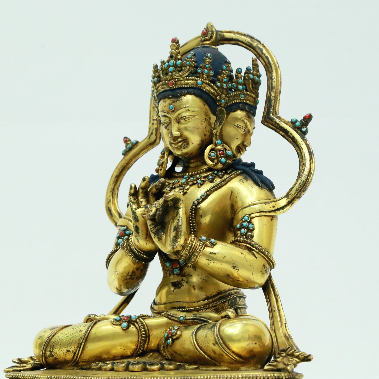 An Archaic Gilt-Bronze Gem-Inlaid Figure Of Bodhisattva With Inscriptions
