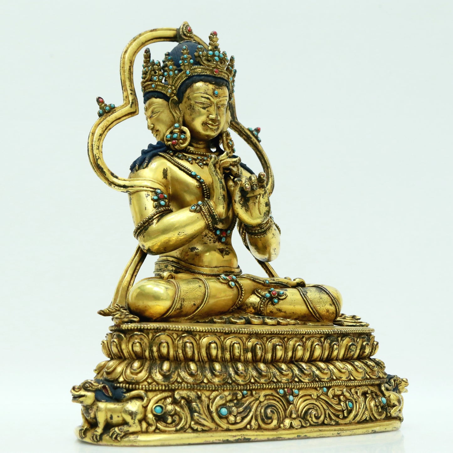 An Archaic Gilt-Bronze Gem-Inlaid Figure Of Bodhisattva With Inscriptions
