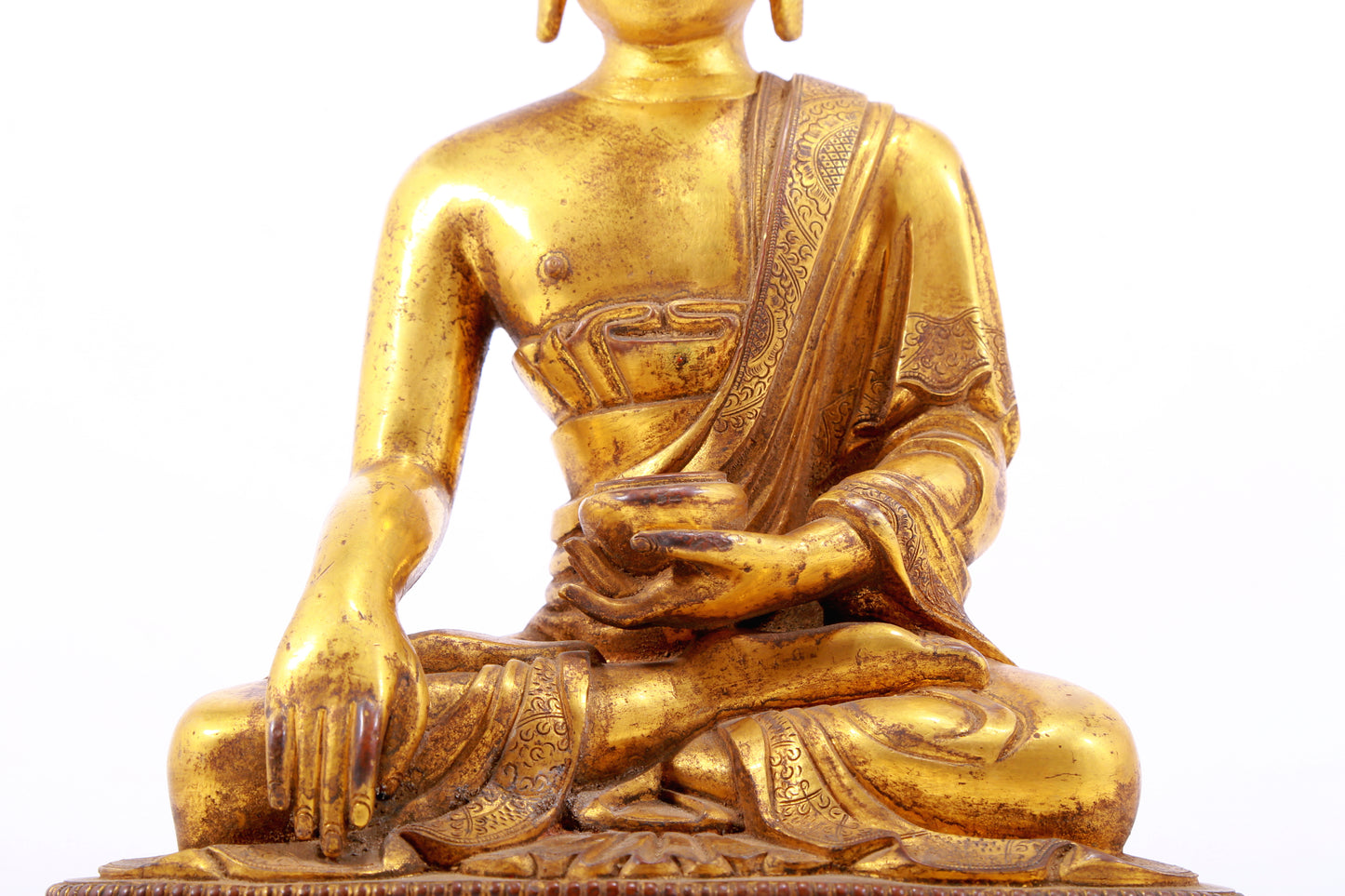 A Magnificent Set Of Three Gilt-Bronze Figures Of Buddha Shakyamuni
